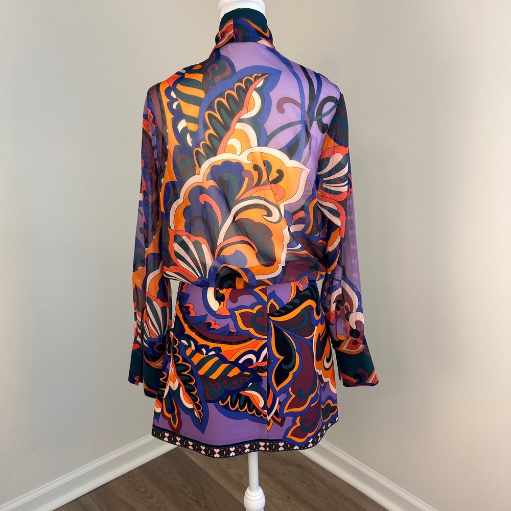 Zara Paisley Print Mini Dress Women XS Sheer Blouse Top Boho Retro Chic - Picture 4 of 12